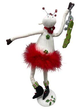 Handcrafted Christmas Reindeer Figurine With Red Feather Skirt & Antlers READ